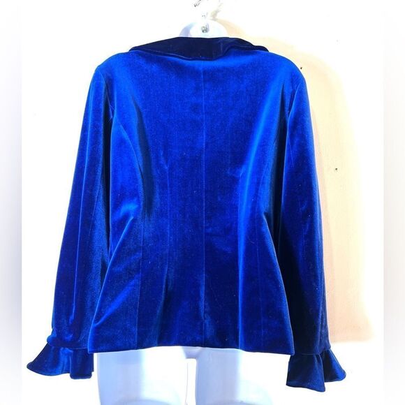 🌸Dialogue Royal Blue Ruffled Collar Velvet Jacket Blazer Size Small (AA4) - Picture 10 of 10